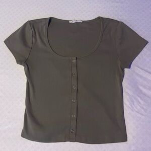 Green Button-Up Crop Tank Top